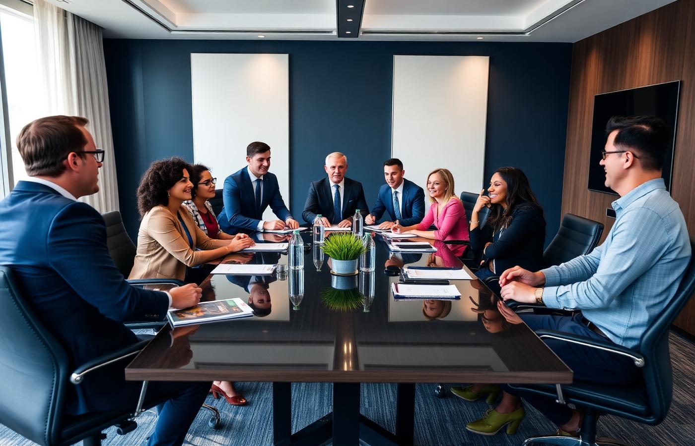 Bethel Staffing leadership team meeting in a navy-toned boardroom